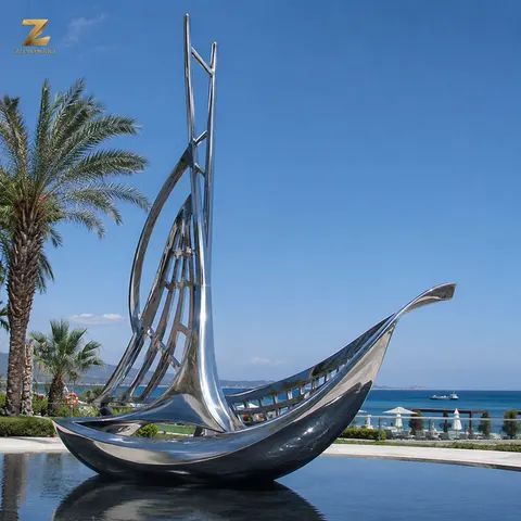 A sweeping sail and curved hull suggest a boat through a simplified reflective outline.