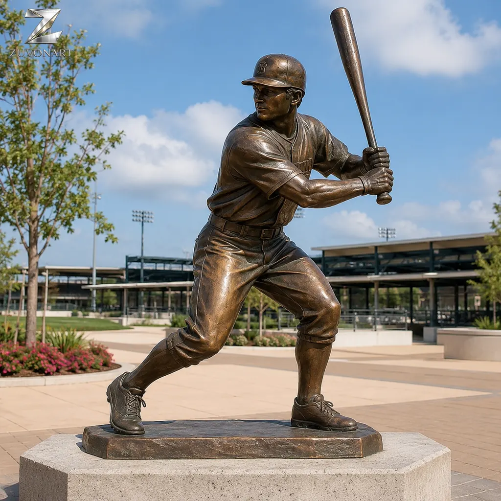 A baseball batter turns through a swinging pose with an extended bat.