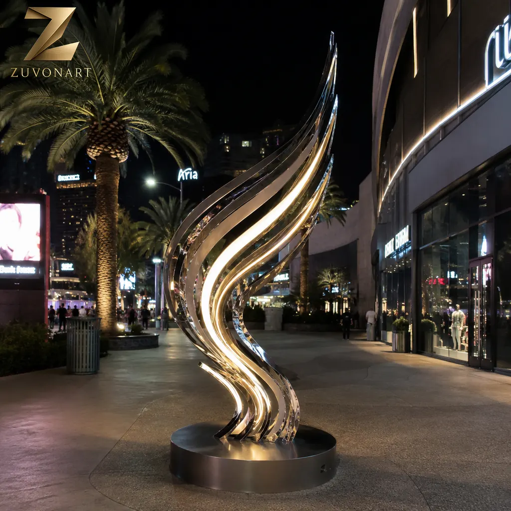 A slender flame-like tower twists upward around a luminous opening.